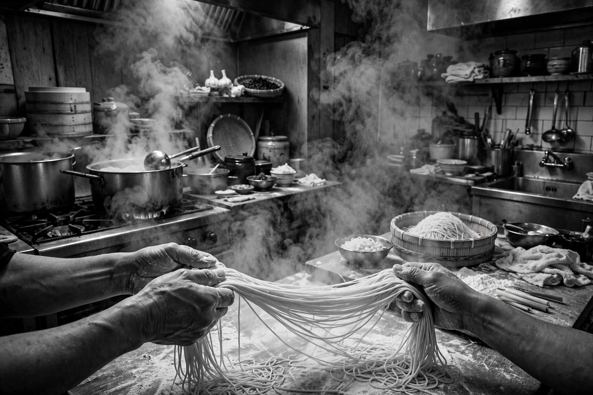 Mono mosaic style preview — kitchen in black and white