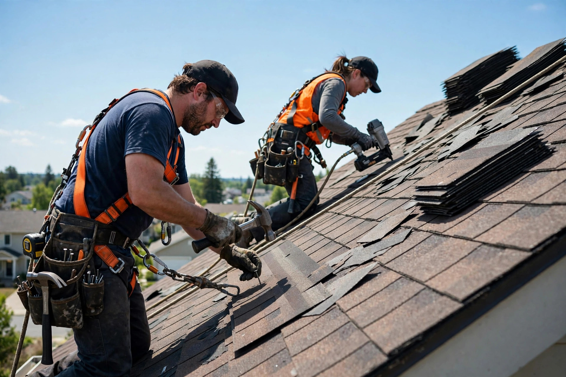 Crew installing a new roof