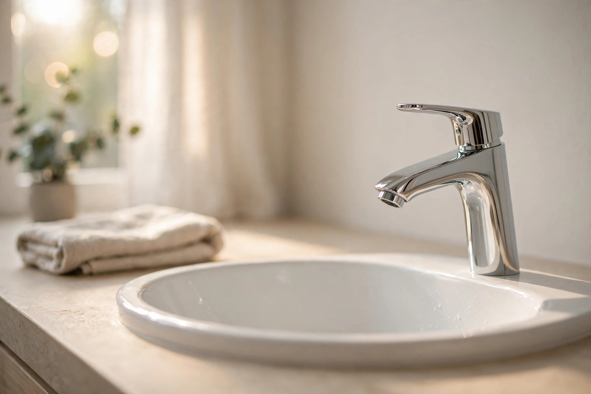 Modern bathroom sink in morning light