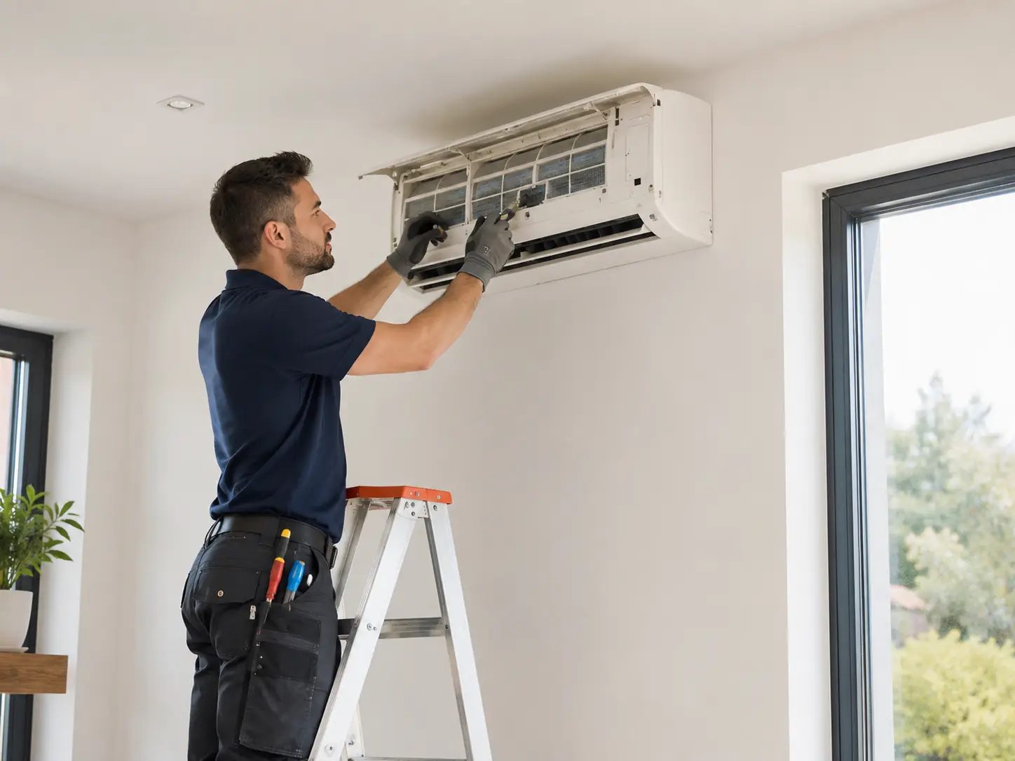 HVAC technician servicing an air conditioning unit