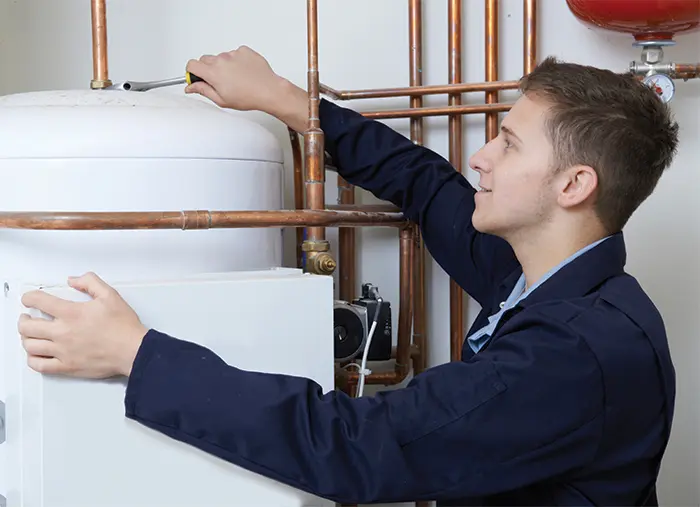 Water heater mid-service (illustrative)