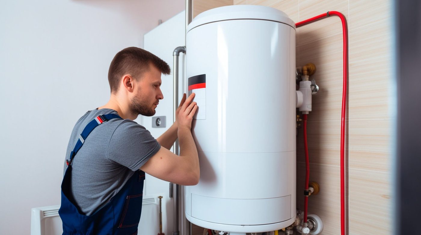 Reliant Plumbing technician installing a water heater