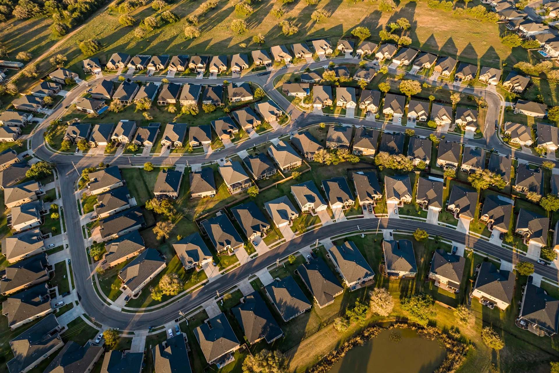 Suburban Cypress neighborhood with new shingle roofs