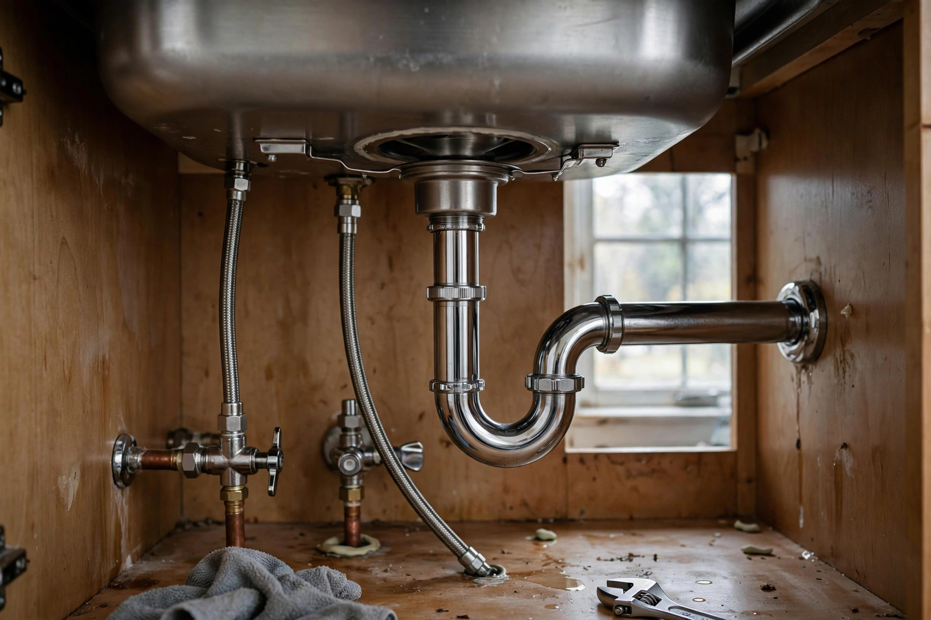 Under-sink plumbing repair in a Snohomish home