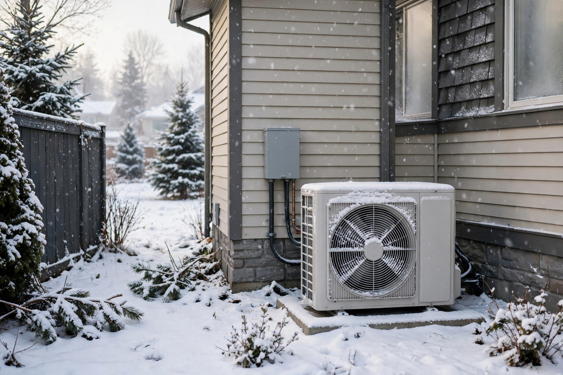 Heat pump operating in light snow