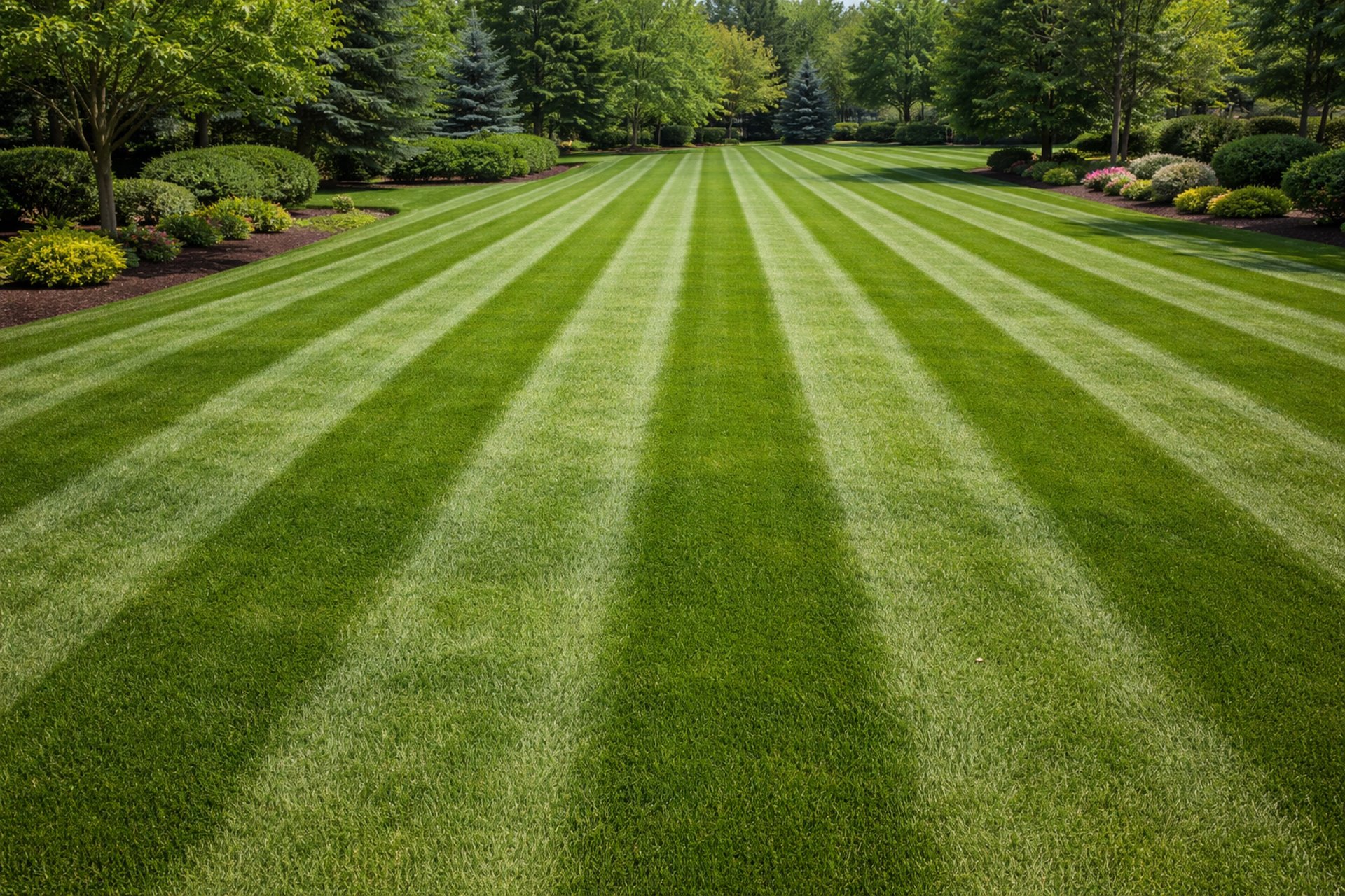Freshly mowed lawn with crisp stripes