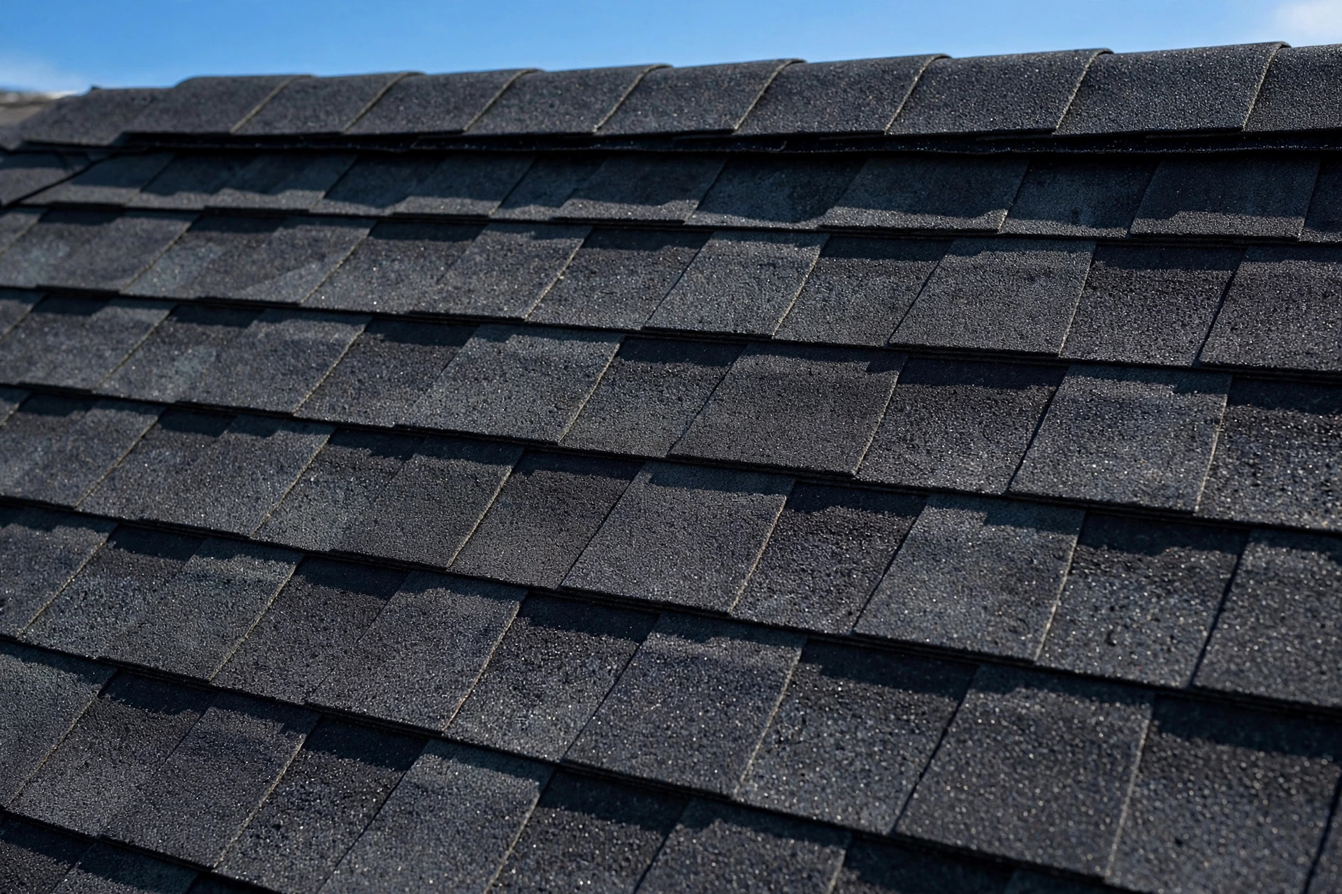 Close-up of a newly installed shingle roof in Houston