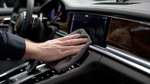 Interior dashboard wiped down with a microfiber cloth