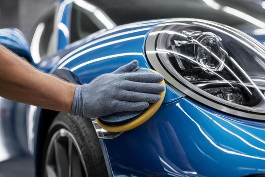 Hand polishing a car's paint to a deep gloss