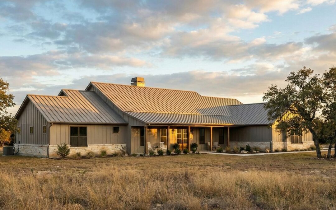 Freshly installed shingle roof on an Austin home at golden hour