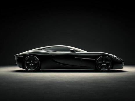 Black sports car under dramatic studio light