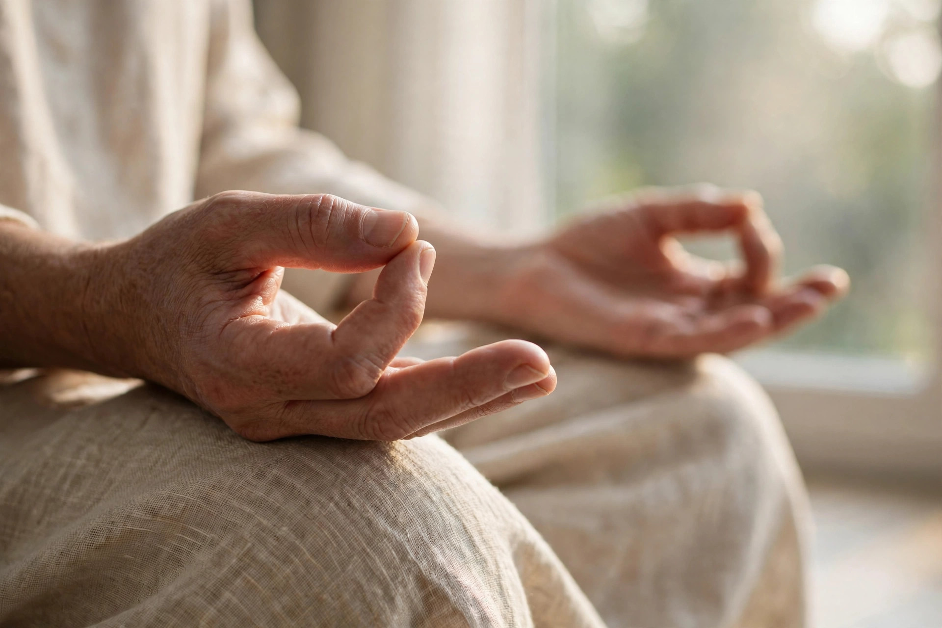 Hands resting in meditation at the Clear Lake yoga studio