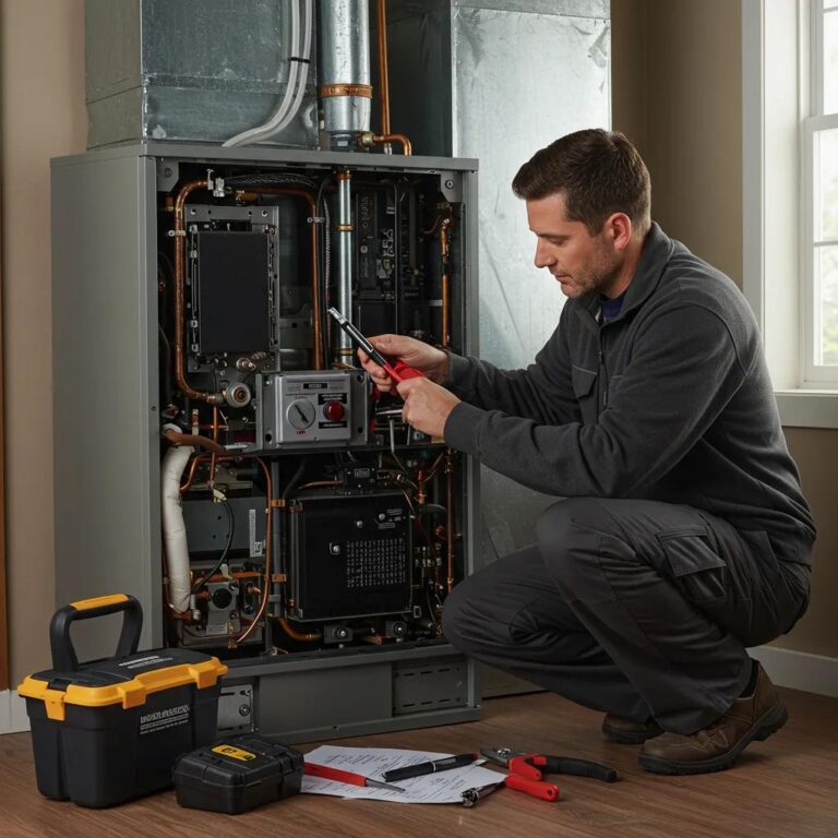 Illustrative photo of an HVAC technician at work