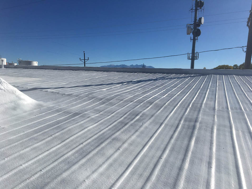 White coated roof under a clear desert sky — illustrative stock photo, not an actual Triumph Roofing job