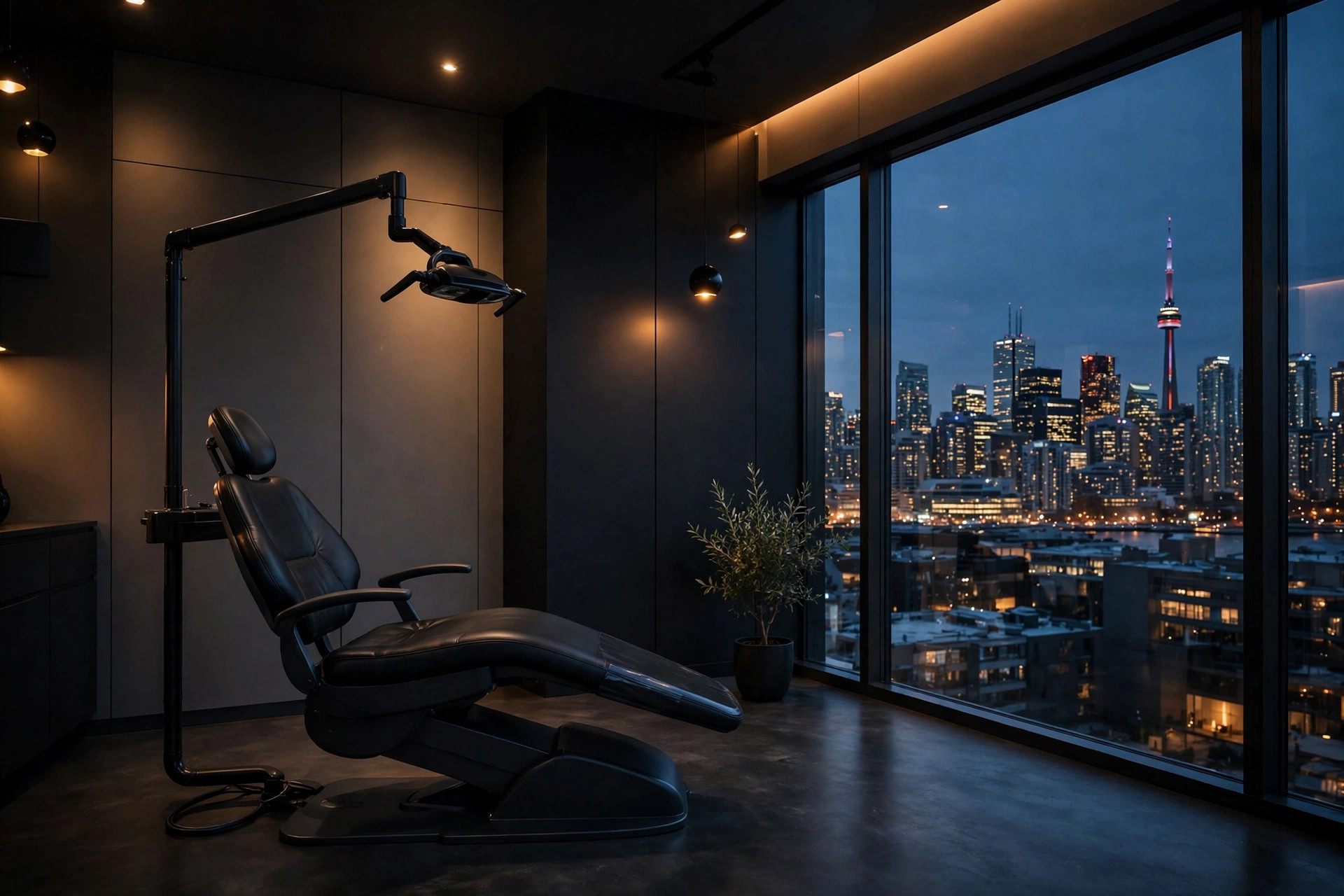 University Ave Dental Clinic treatment room at dusk