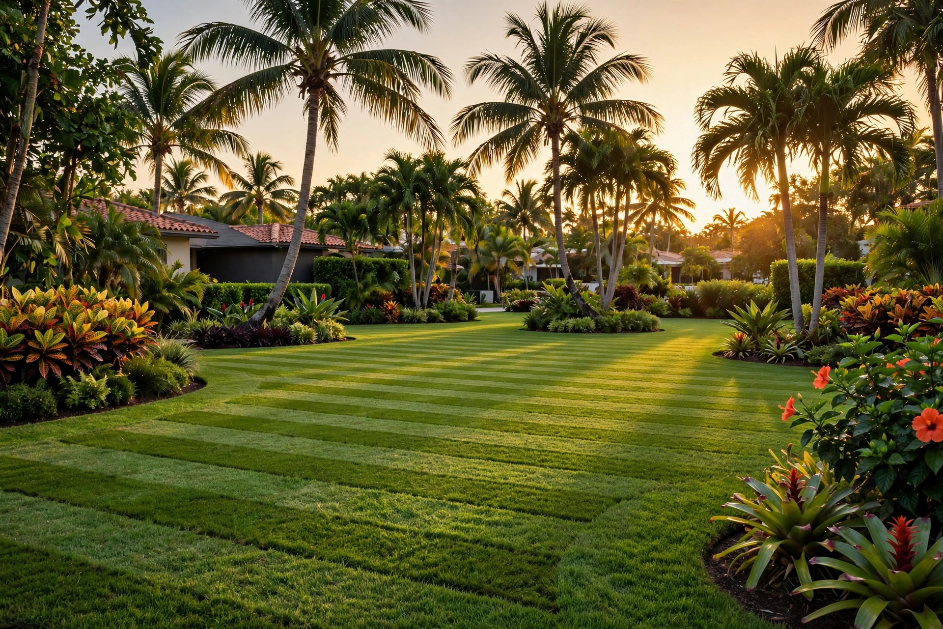 Finished lawn glowing at golden hour