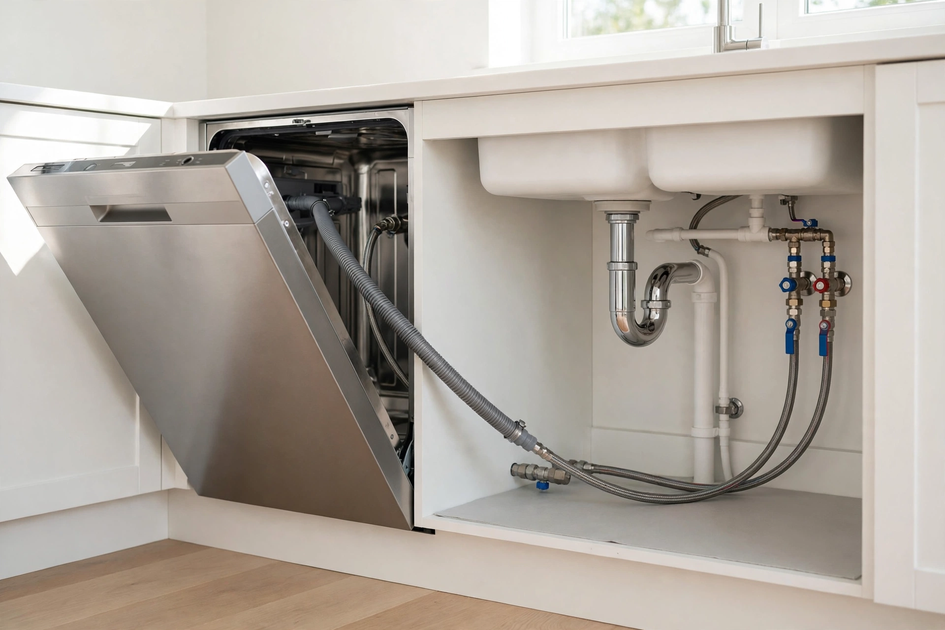 Dishwasher installation under a kitchen sink