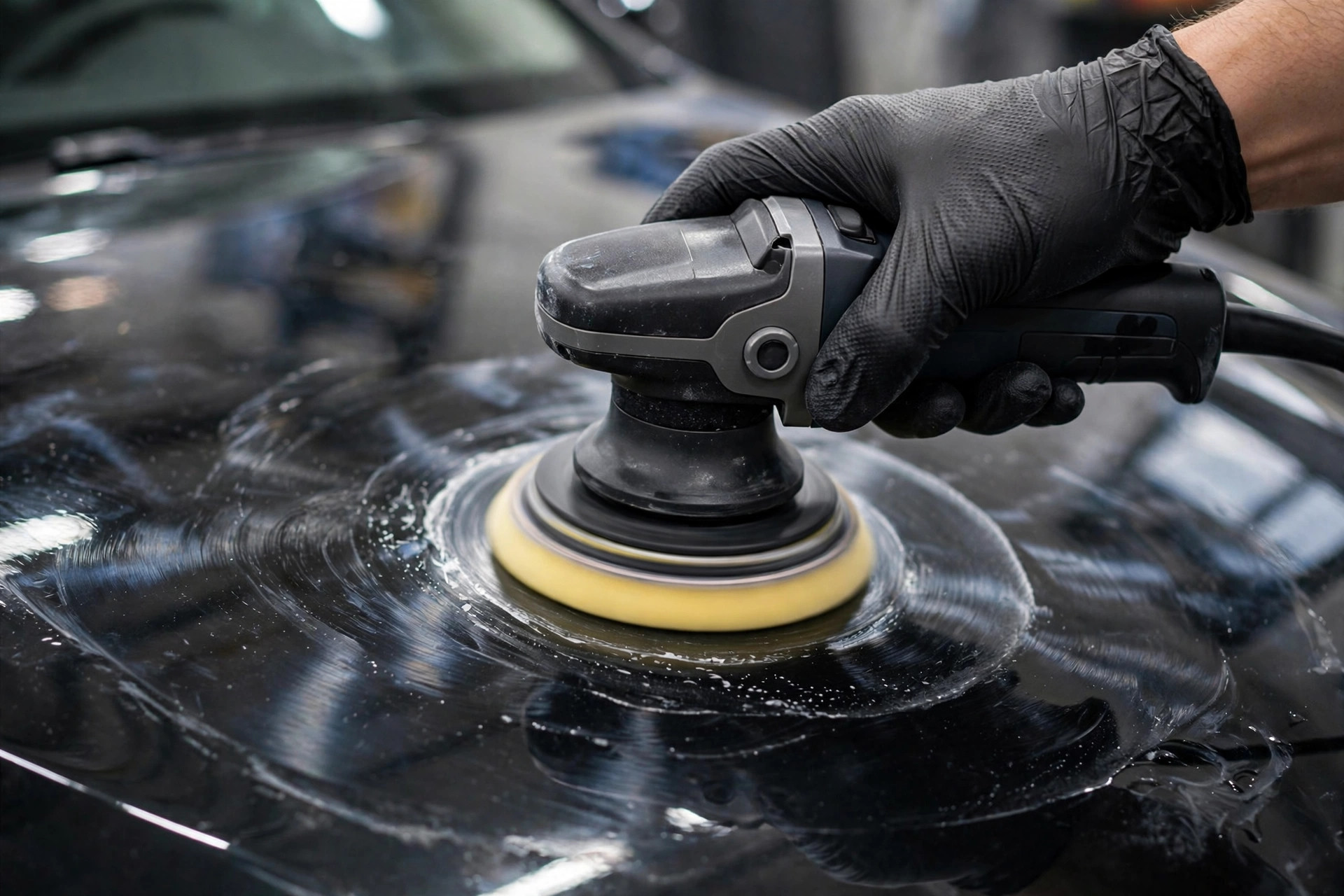 Detailer polishing a car bonnet