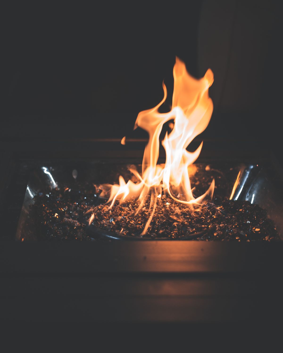 Burner flame during heating system inspection