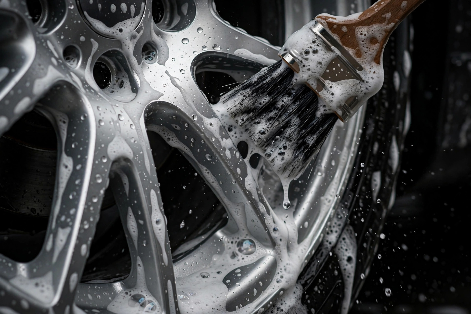 Alloy wheel cleaning with soft brush
